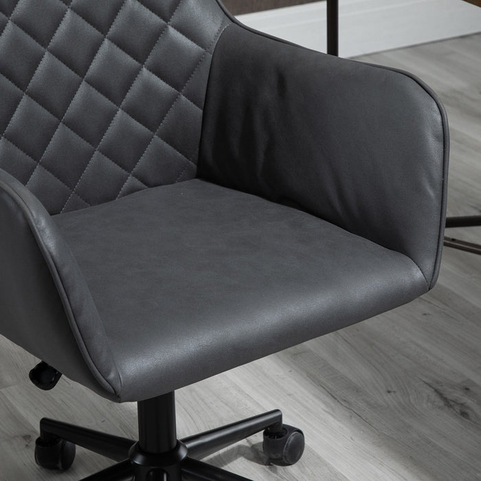 Grey Office Chair With Wheels, Faux Leather, Diamond Back