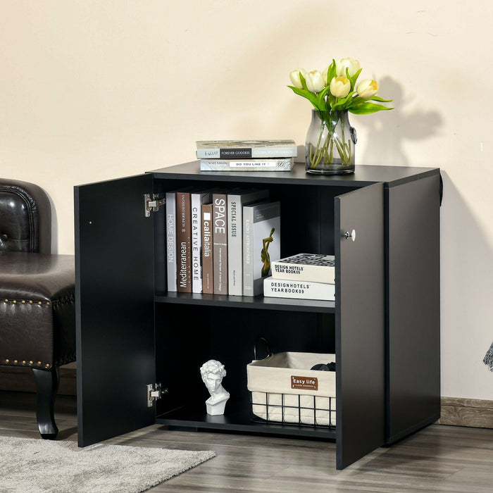 Small Cabinet With Doors, 2 Shelves, 70 x 39 x 70cm, Black