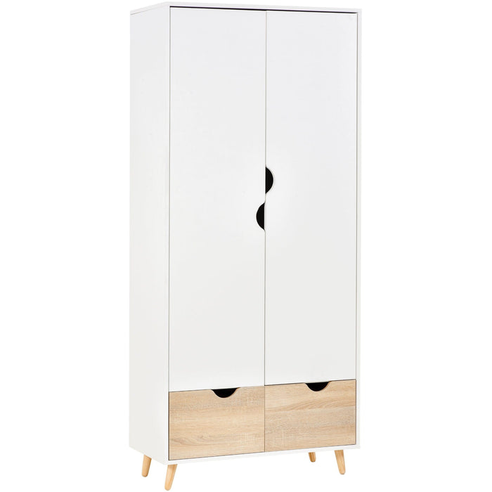 White Wardrobe: 2-Doors, 2 Drawers, Rail & Shelf