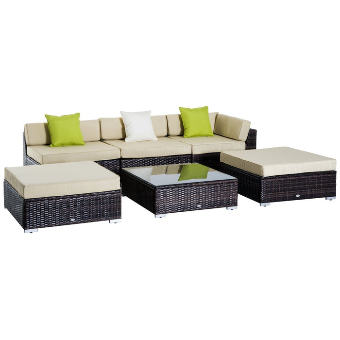 5-Seater Rattan Sofa Set with Coffee Table and Cushions