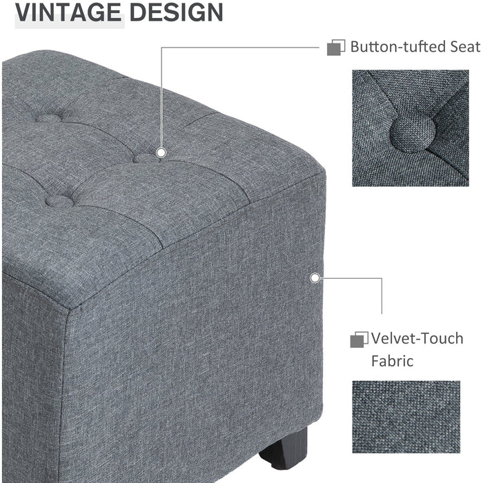 Linen Square Ottoman, Tufted, Side Table, Grey