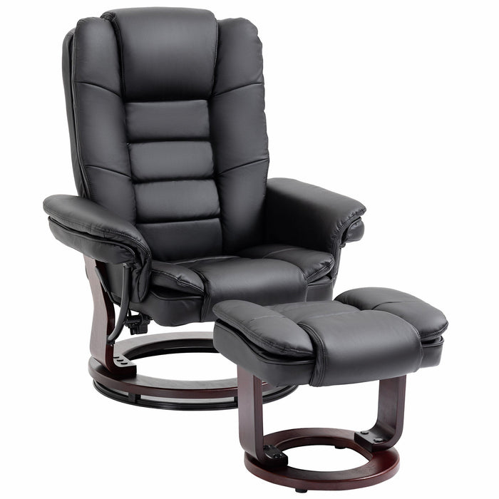 Black Manual Recliner Chair & Footrest Set with Swivel Base