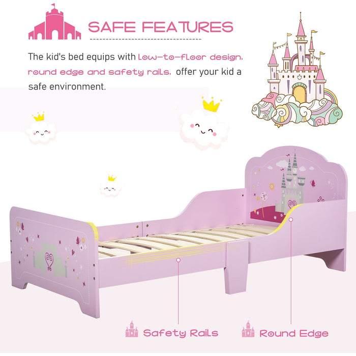 Kids Single Bed with Castle Design, Pink