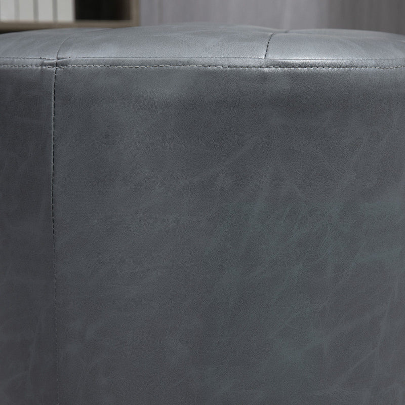 HOMCOM 360° Swivel Foot Stool Round PU Ottoman with Thick Sponge Padding and Solid Steel Base, Grey Homcom