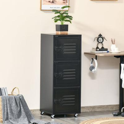 Black 3-Tier Rolling Storage Cabinet Homcom