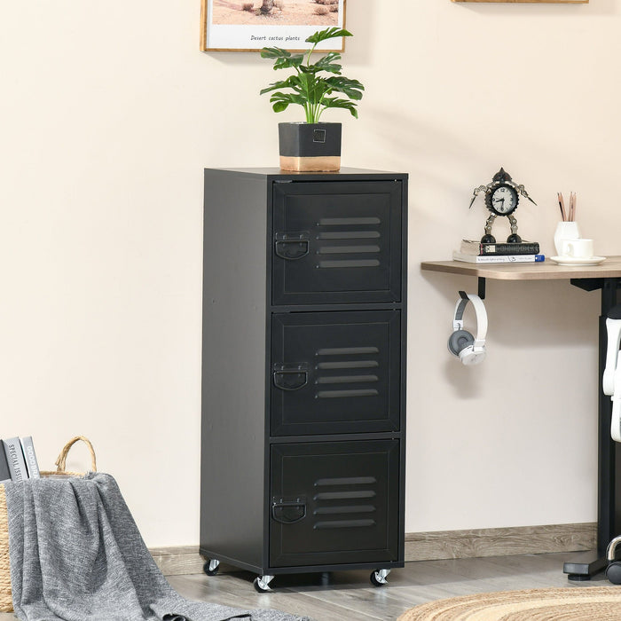 Black 3-Tier Rolling Storage Cabinet