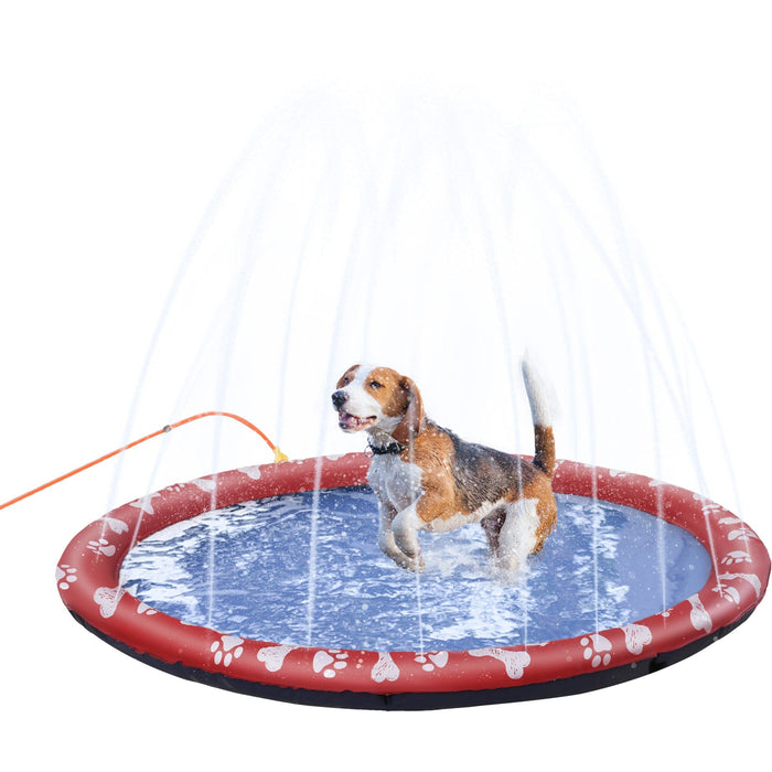 150cm Dog Sprinkler Splash Pad, Non-slip, Red
