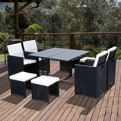 8 Seater Rattan Dining Set, Black Outsunny