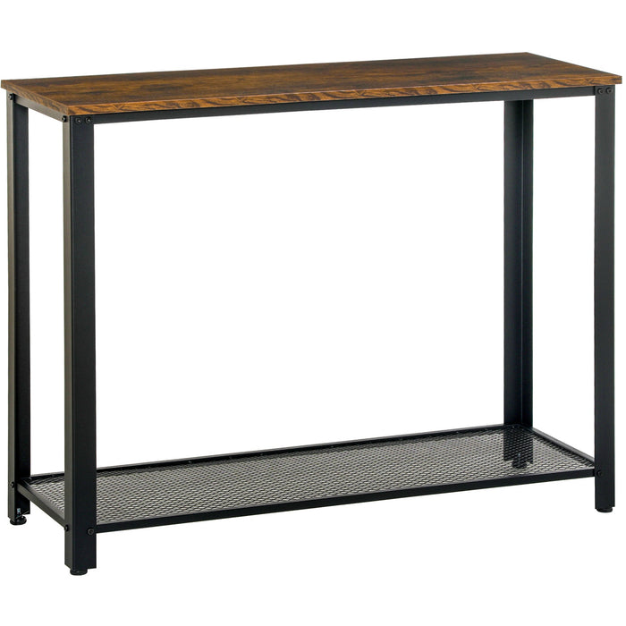 2 Tier Console Table - Bottom Mesh Shelf - Brown/Black