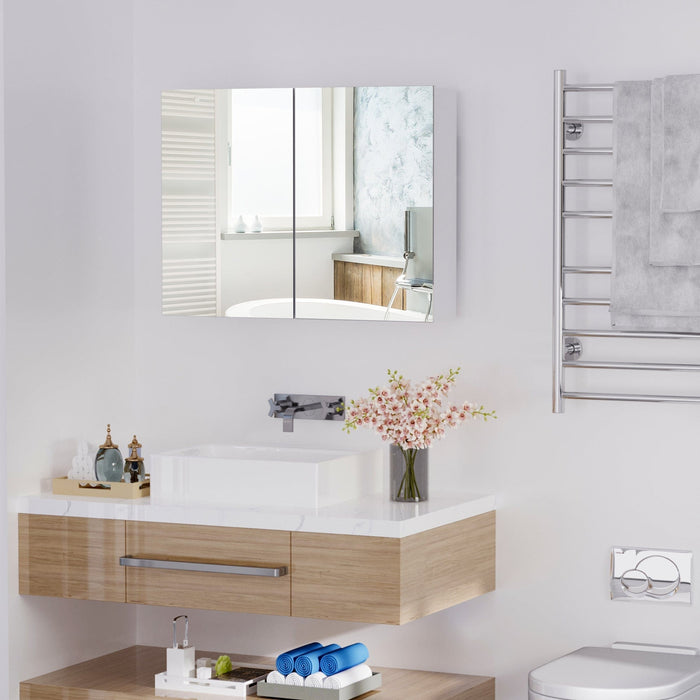 Wall Mounted Mirror Cabinet, Double Doors, L80 x H60 x D15cm