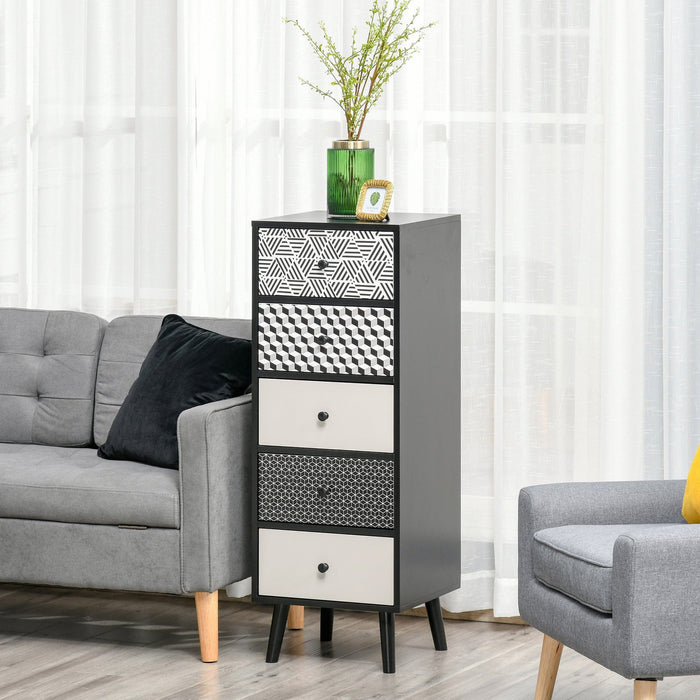 Tall 5 Drawer Dresser, Black/Multicoloured