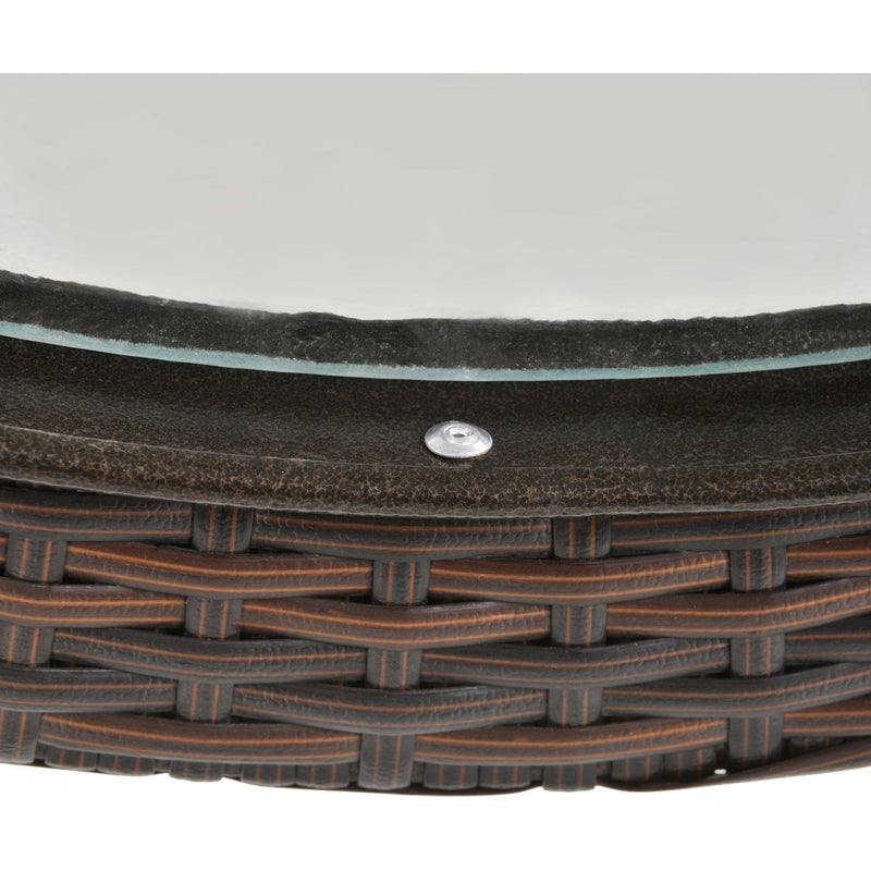 Round Glass Table with Rattan Edging