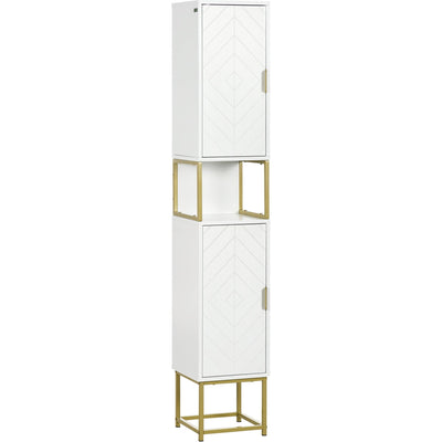 White Narrow Bathroom Storage Cabinet With Adjustable Shelf Kleankin