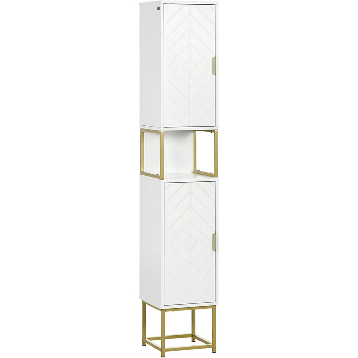 White Narrow Bathroom Storage Cabinet With Adjustable Shelf