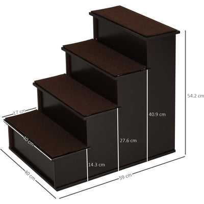 4 Step Wooden Pet Stairs with Non-Slip Carpet, 40x59x54.2cm Pawhut