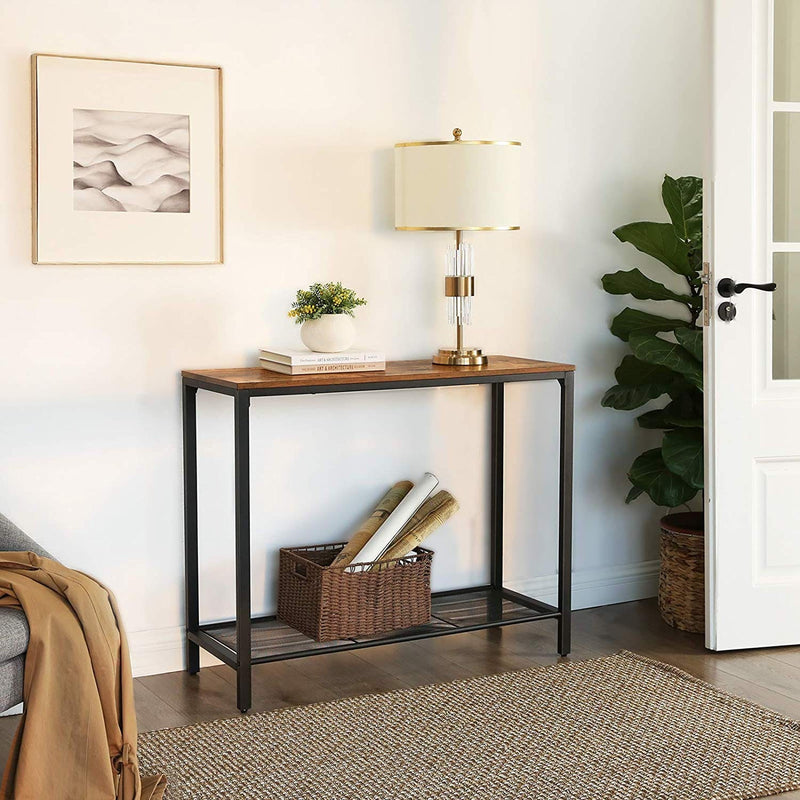 Vasagle Console Table With Mesh Shelf, Black/Brown Songmics