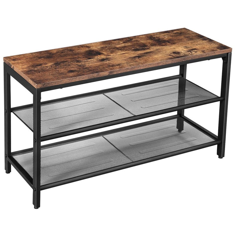 Vasagle Industrial Entryway Shoe Bench With 2 Mesh Shelves