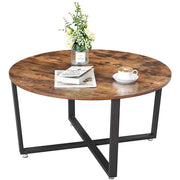 Round Industrial Coffee Table by Vasagle - Features a black steel frame and a rustic brown wooden top - perfect for living rooms