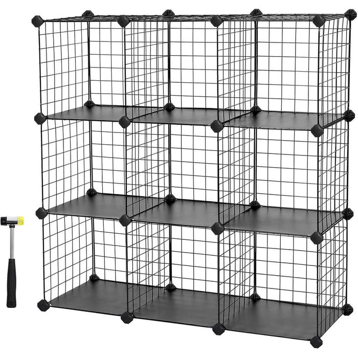 9 Cube Metal Wire Modular Bookcase, Black