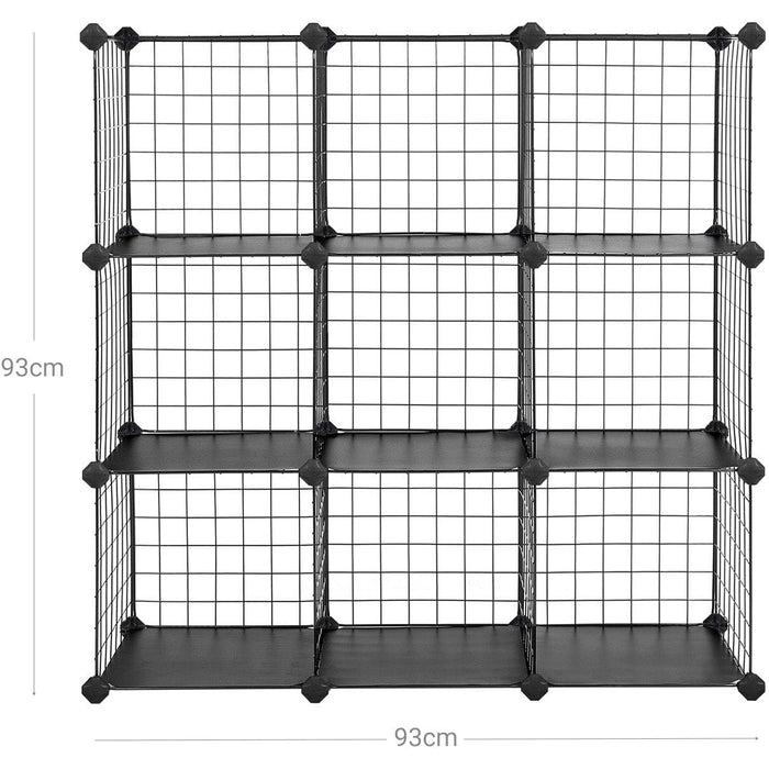 9 Cube Metal Wire Modular Bookcase, Black