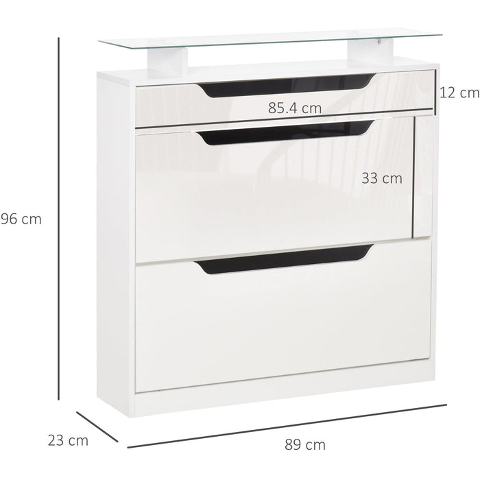 High Gloss Shoe Cabinet - 3 Drawers, Holds 14 Pairs