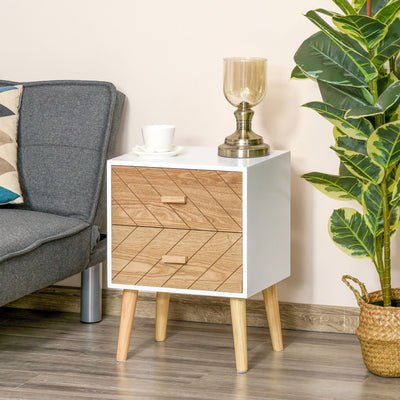Nordic 2-Drawer Wooden Bedside Table, Scandinavian Design Homcom