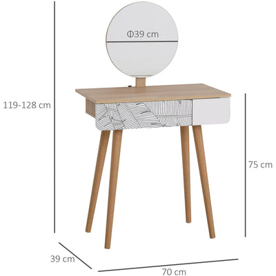 Modern Dressing Table With Round Mirror Homcom