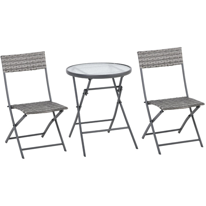 Foldable Rattan Bistro Set for Balcony - Grey