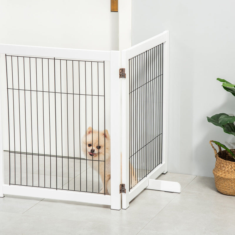 Freestanding Wooden Pet Gate, 264L x 35.5W x 77H cm, White