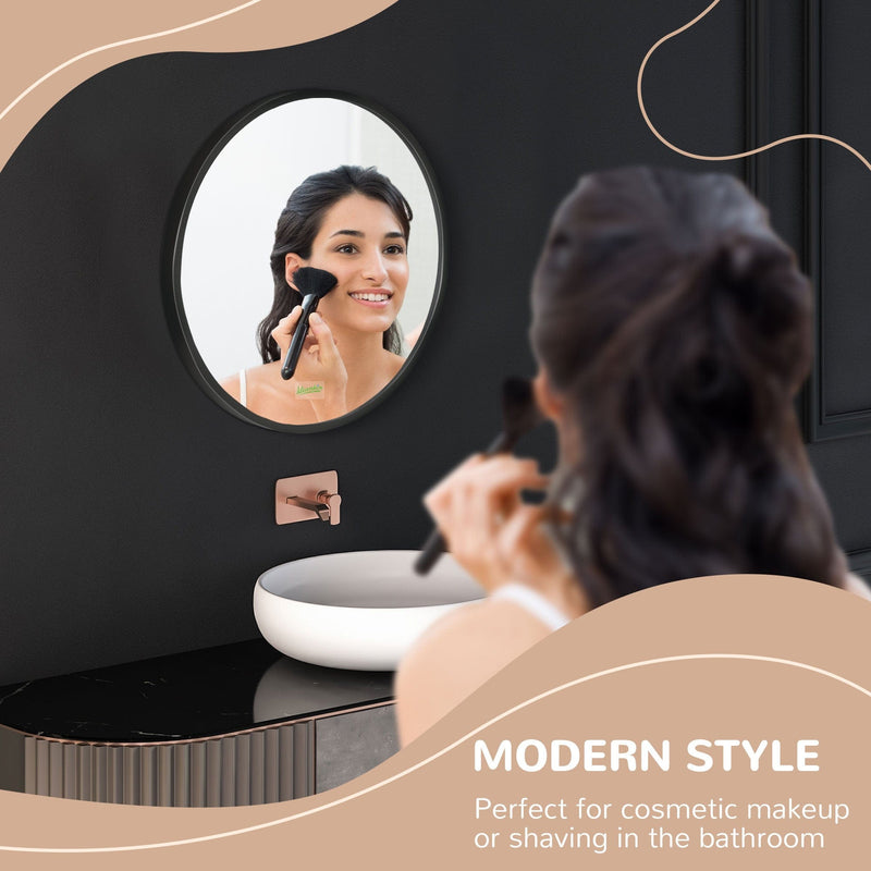 Black Round Wall-Mounted Bathroom Mirror - 40x40 cm
