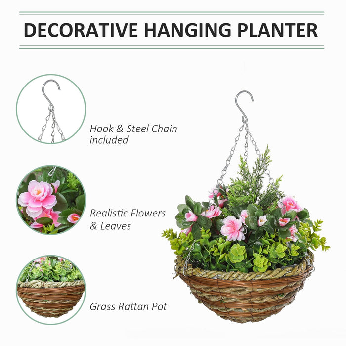 2 Artificial Lisianthus, Hanging Planter, Indoor/Outdoor