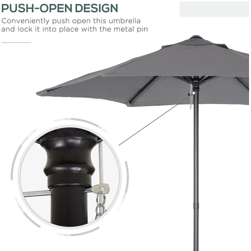 2m Outdoor Patio Parasol - Sun Shade, 6 Ribs Outsunny