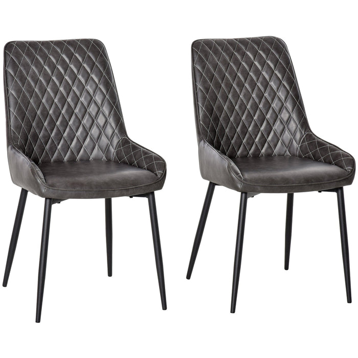 Retro Dining Chair Set of 2, Leather, Grey