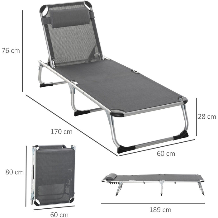 Foldable Sun Lounger, 5-Level Adjustable Back