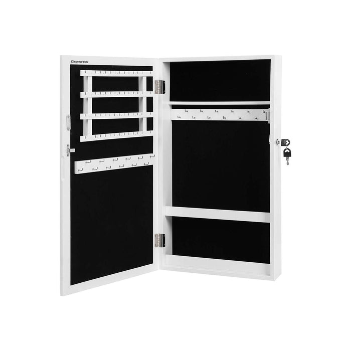 Wall Mounted White Jewellery Cabinet With Mirror and Lock