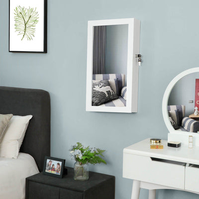 Wall Mounted White Jewellery Cabinet With Mirror and Lock Songmics