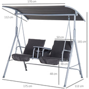 2 Seater Garden Swing Chair With Tilting Canopy & Storage Outsunny