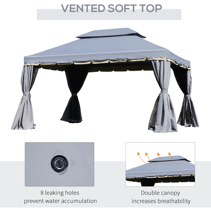 Metal Frame Gazebo With Sides, 3x4m, Grey