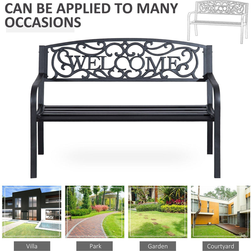 2 Seater Metal Garden Bench With Welcome Pattern