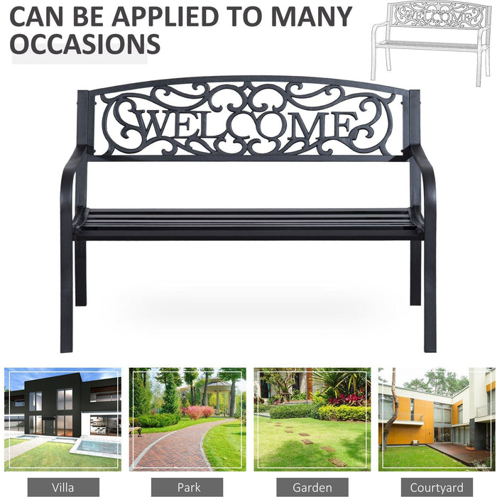 2 Seater Metal Garden Bench With Welcome Pattern