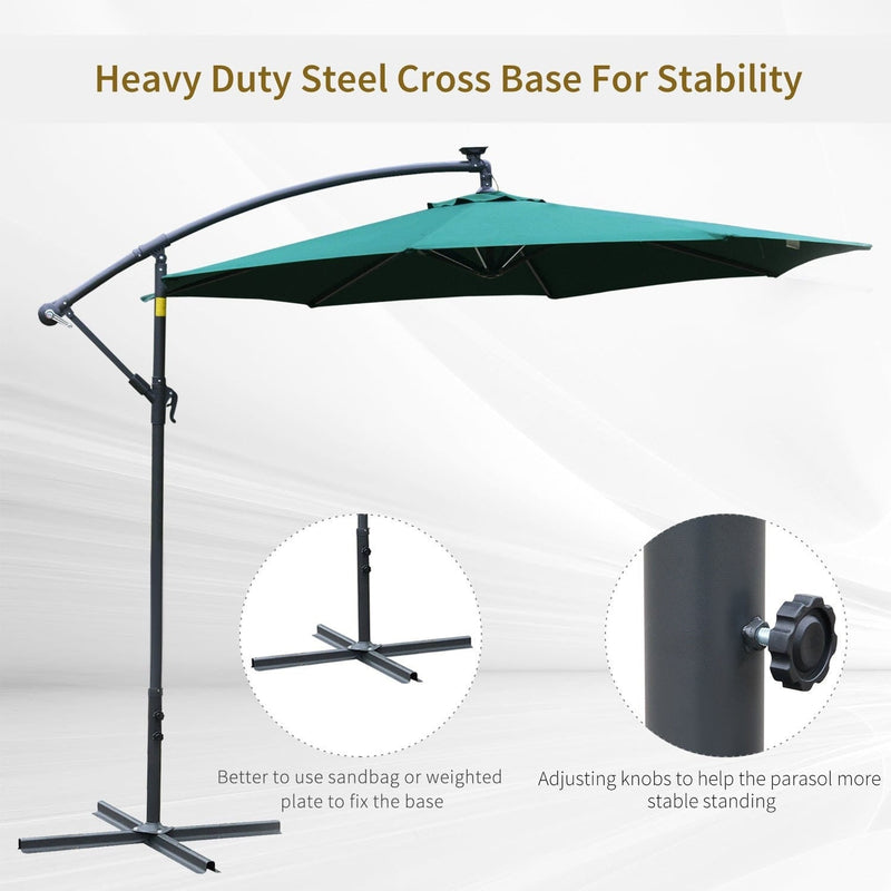 3m Banana Cantilever Patio Umbrella With Lights, Cross Base