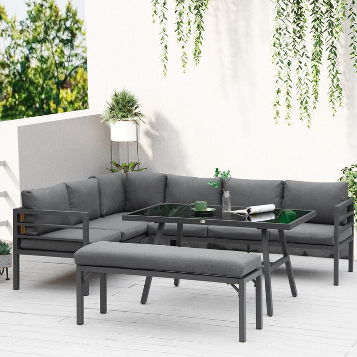 Outdoor Dining Sets For 8, L Shaped Sofa with Bench, Grey