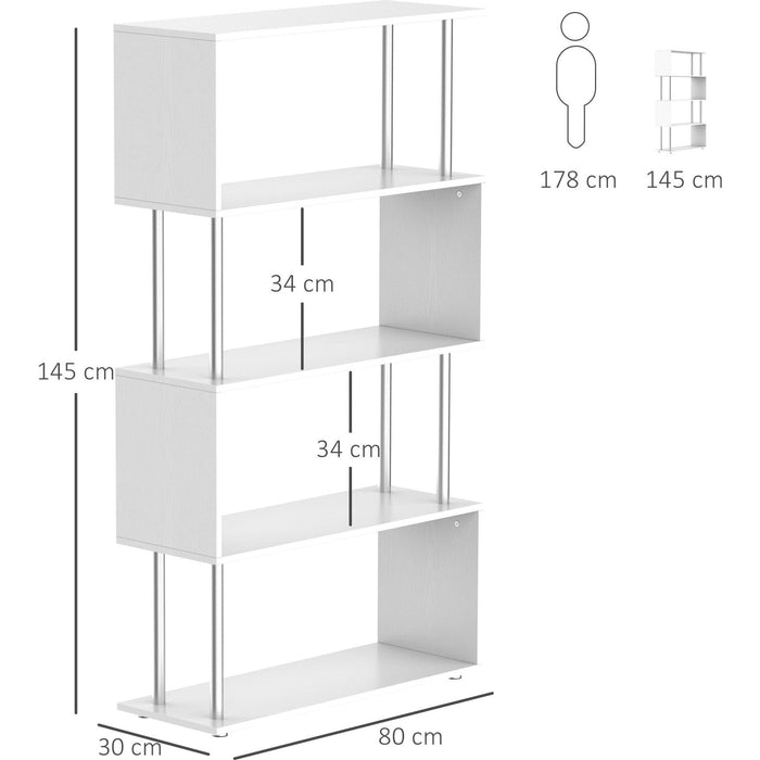 S Shape Bookcase, 5 Shelves, White