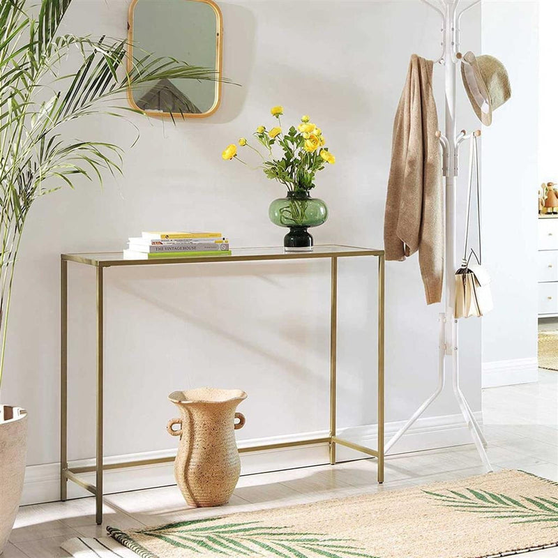 Modern Glass Side Table by Vasagle - Stylish gold frame with a tempered glass top - perfect for living rooms and entryway console table