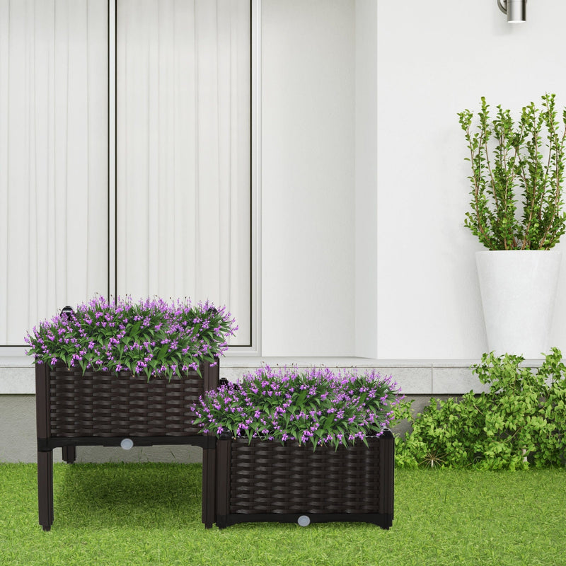 2 Rattan Planters Outdoors, 40x40x44 cm