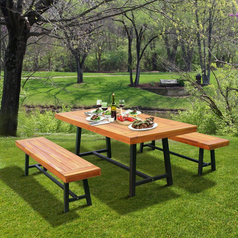 Outdoor Table and Bench Set, Acacia Wood