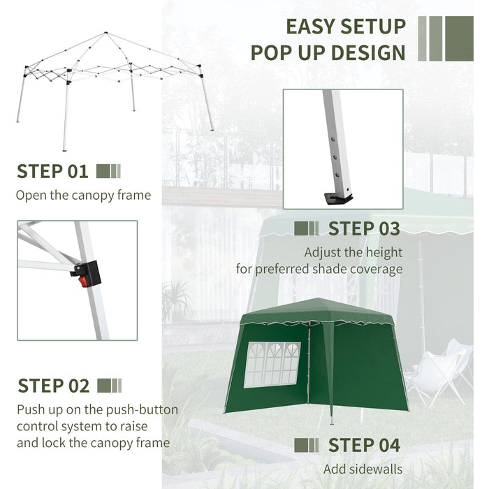 3x3 Pop Up Gazebo With 2 Sides, Slanted Legs, UV50+, Green