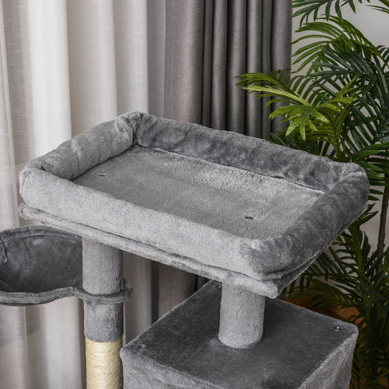 111cm Cat Tree, Climbing Centre, Sisal Post, Hammock, Grey