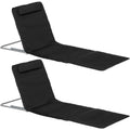 Outsunny Set of 2 Foldable Garden Beach Chair Mat Lightweight Outdoor Sun Lounger Seats Adjustable Back Metal Frame PE Fabric Head Pillow, Black Outsunny