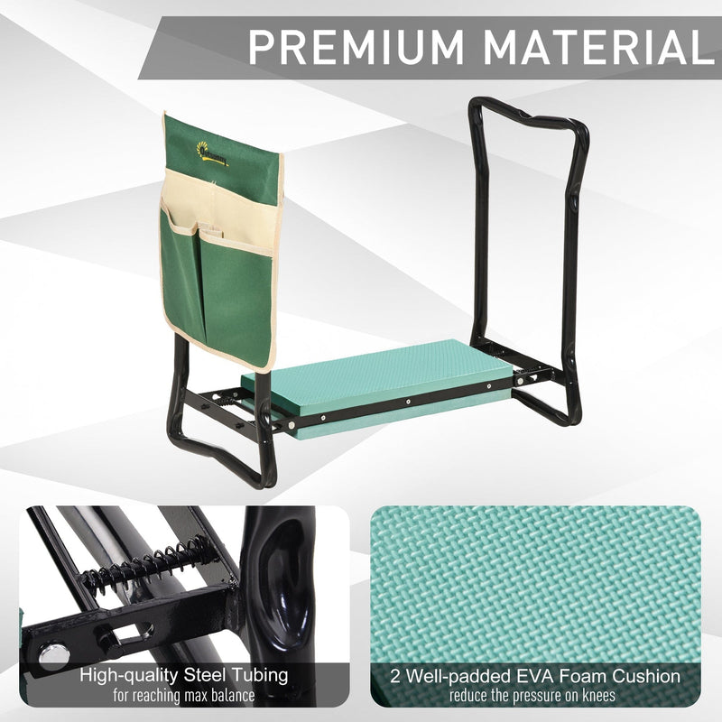 Foldable Garden Kneeler Seat, Steel Frame, w/ Tool Bag Pouch